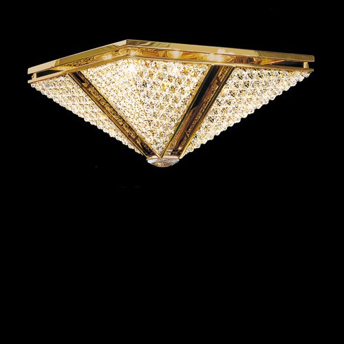 Квадратный потолочный светильник с блестящим золотом декорирован прозрачным хрусталем Swarovski, артикул 51801.7/50