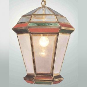 Классический фонарь из латуни с эффектом старения и с цветными стеклами, артикул 881515